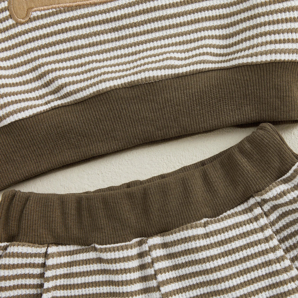 Baby Toddler Boys 2Pcs Fall Outfit Rugby Embroidery Striped Long Sleeve Top and Elastic Pants Clothes Set