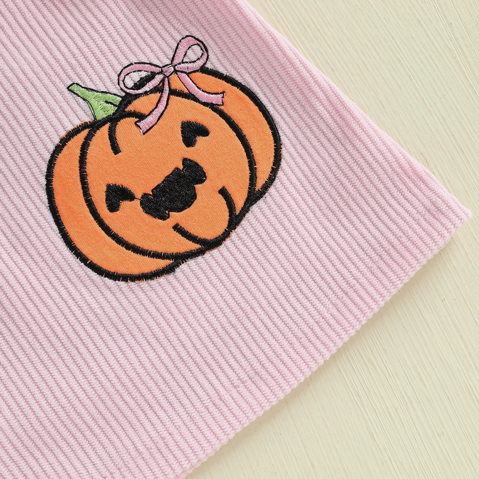 Baby Girls 3Pcs Halloween Outfit Pumpkin Print Long Sleeves Romper and Overall Tank Dress Bow Headband Set