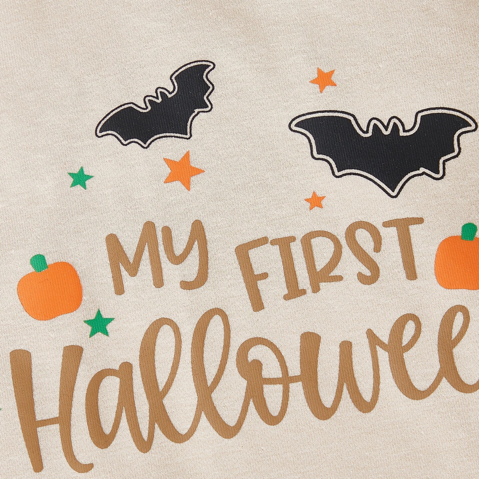 Baby Toddler Boys 2Pcs My First Halloween Outfit Letter Print Long Sleeve Top with Bat Embroidered Jogger Pants Set