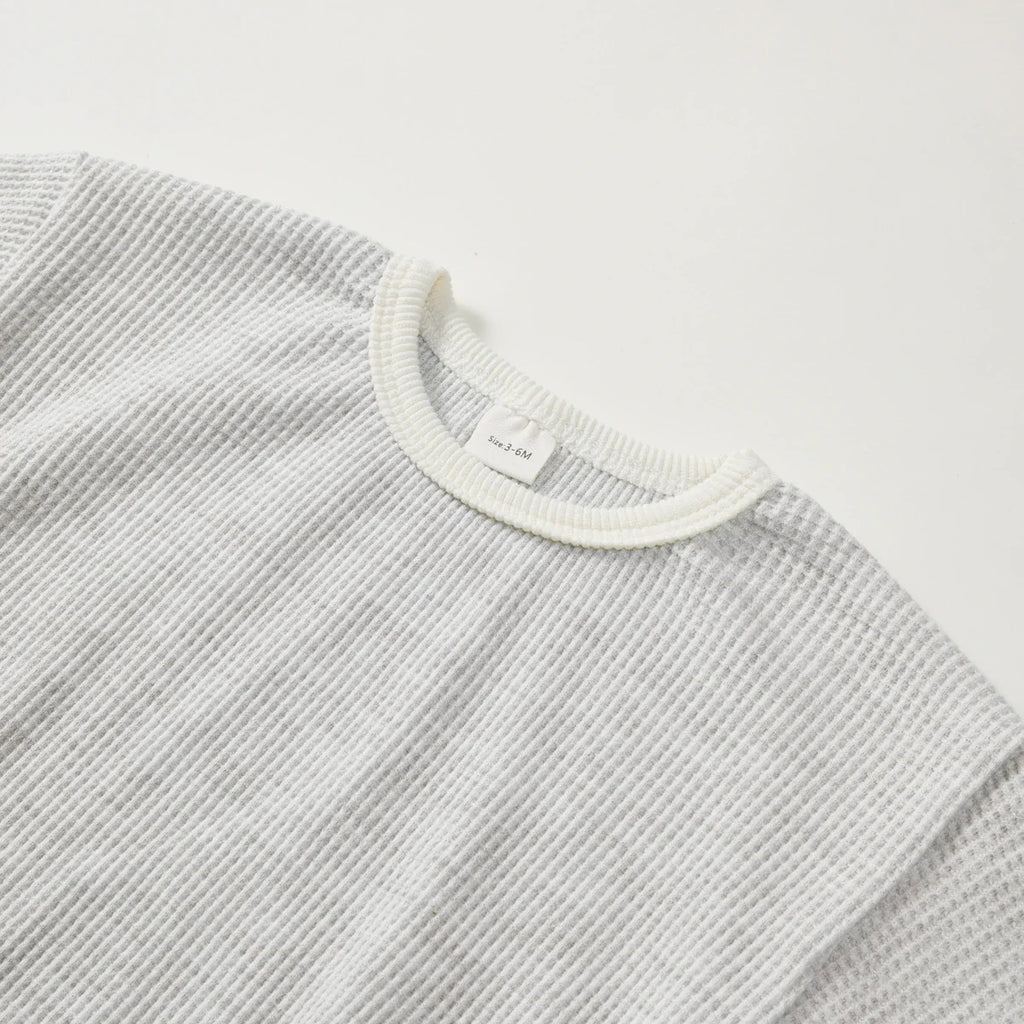 Baby Boys Girls 2Pcs Long Sleeve Waffle Cotton Pullover Crewneck Top + Pants Jogger Set Outfit