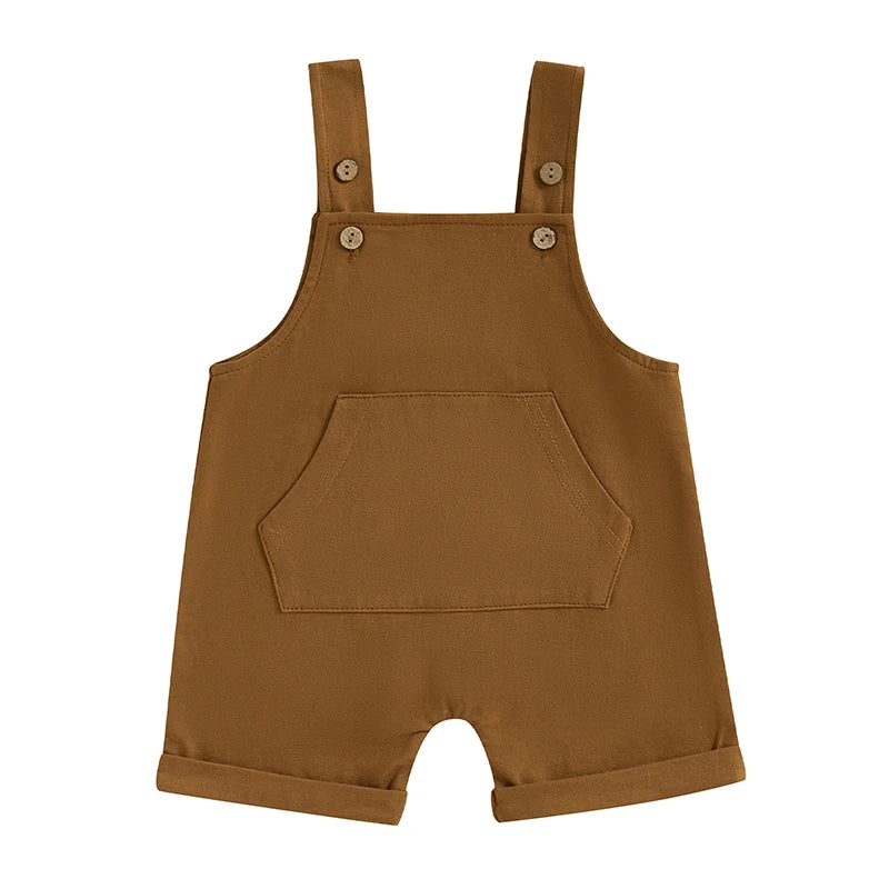 Baby Toddler Boys Girls Overalls Tank Sleeveless Square Neck Front Pocket Suspender Shorts Romper