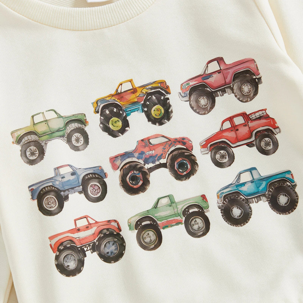 Baby Toddler Boys 2Pcs Fall Outfits Retro Truck Print Long Sleeve Sweatshirts and Long Pants Jogger Set