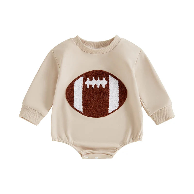 Baby Boy Girl Bodysuit Football Embroidered Long Sleeve Fall Jumpsuit Romper