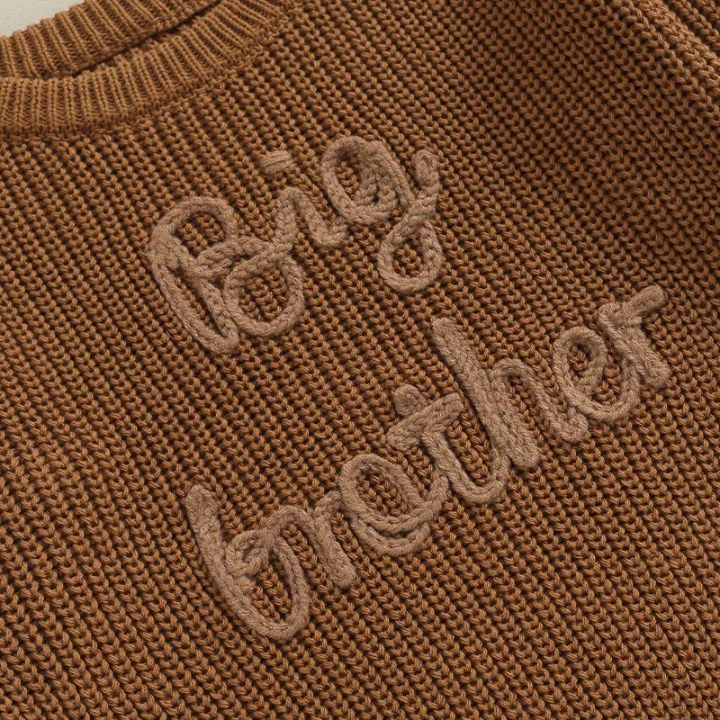 Toddler Kids Boys Sweaters Cotton Long Sleeve Letter Embroidery Big Brother Pullover Loose Knitwear Top