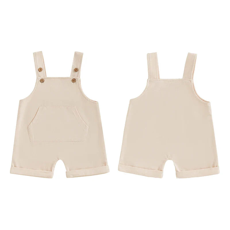 Baby Toddler Boys Girls Overalls Tank Sleeveless Square Neck Front Pocket Suspender Shorts Romper