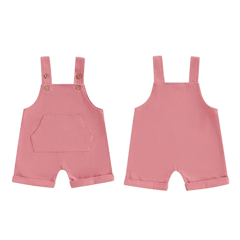 Baby Toddler Boys Girls Overalls Tank Sleeveless Square Neck Front Pocket Suspender Shorts Romper