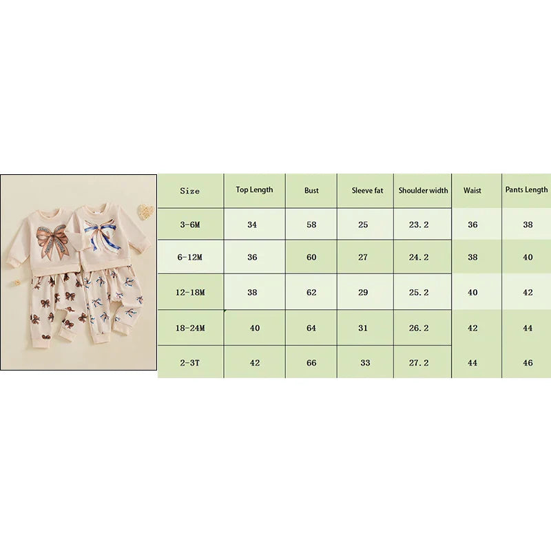 Baby Toddler Girls 2Pcs Fall Outfit Football / Baseball Bow Print Long Sleeve Crewneck Top and Elastic Pants Jogger Set