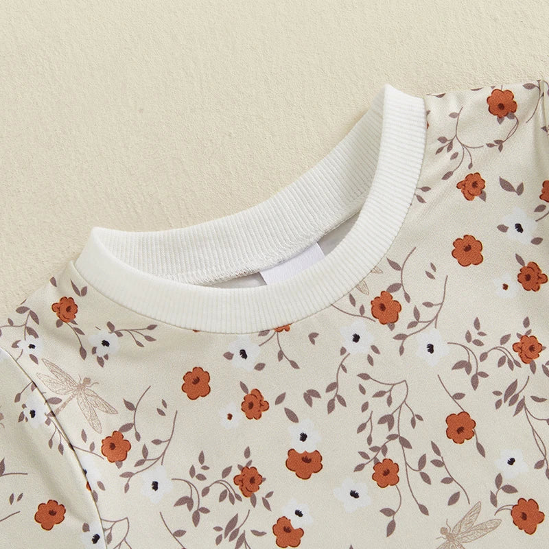 Baby Toddler Girls 2Pcs Set Floral Print Lettuce Trim Short Sleeve T-shirt Top Elastic Waist Shorts Summer Clothes Outfit