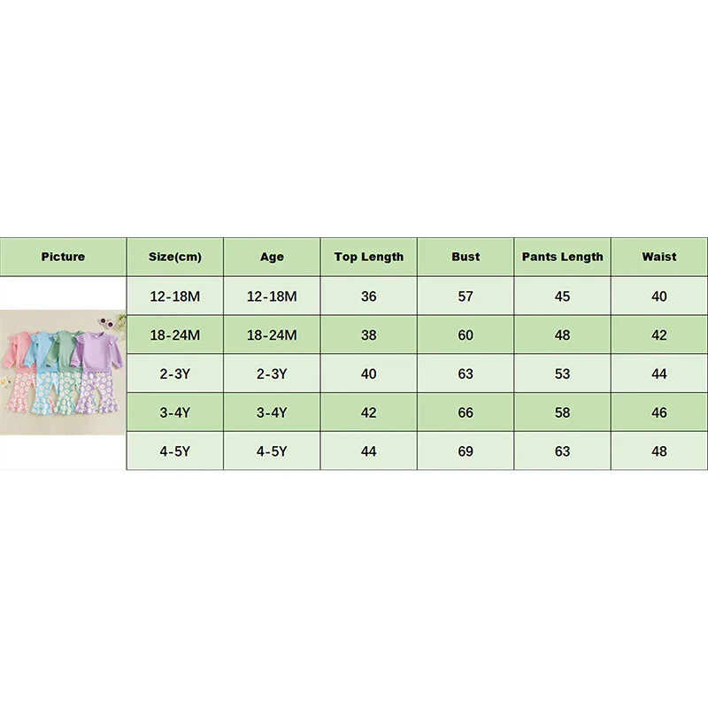 Toddler Kids Girls 2Pcs Fall Outfit Flying Sleeve Solid Color Pullover Top with Flower Floral Flared Pants Set