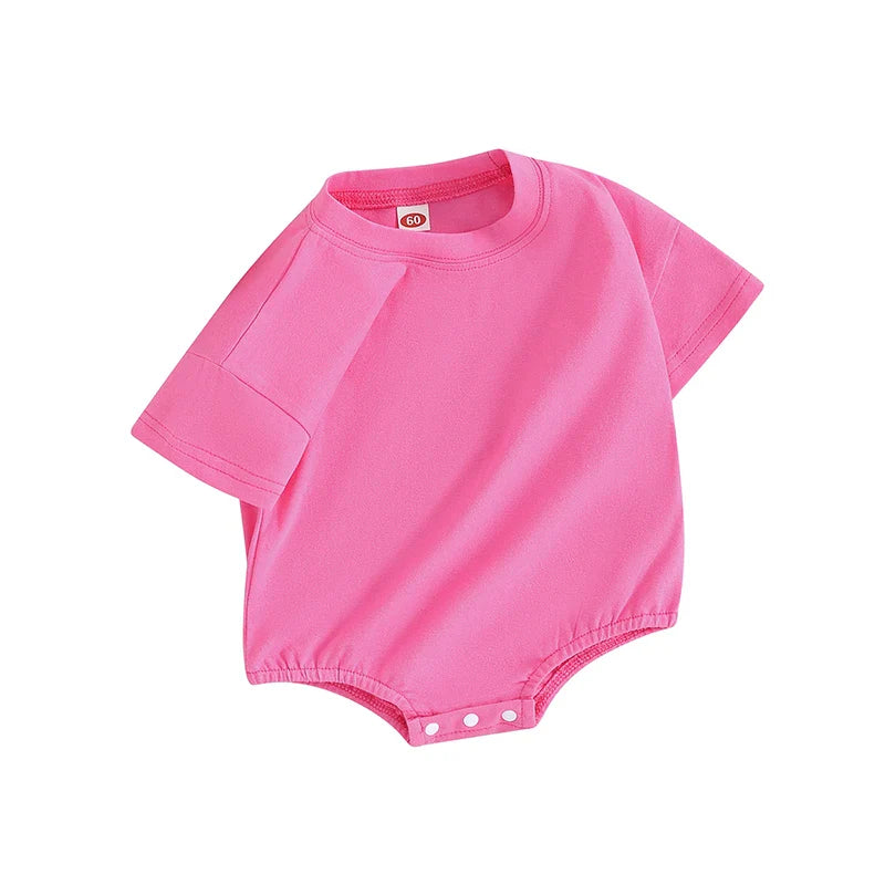 Baby Girls Boys Bubble Romper Short Sleeve Oversized Solid Color Basic Summer Clothes Bodysuit