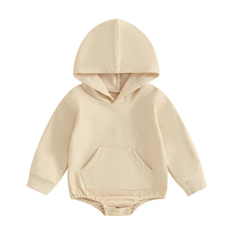 Baby Toddler Boy Girl Hoodie Bubble Romper Pocket Solid Color Long Sleeve