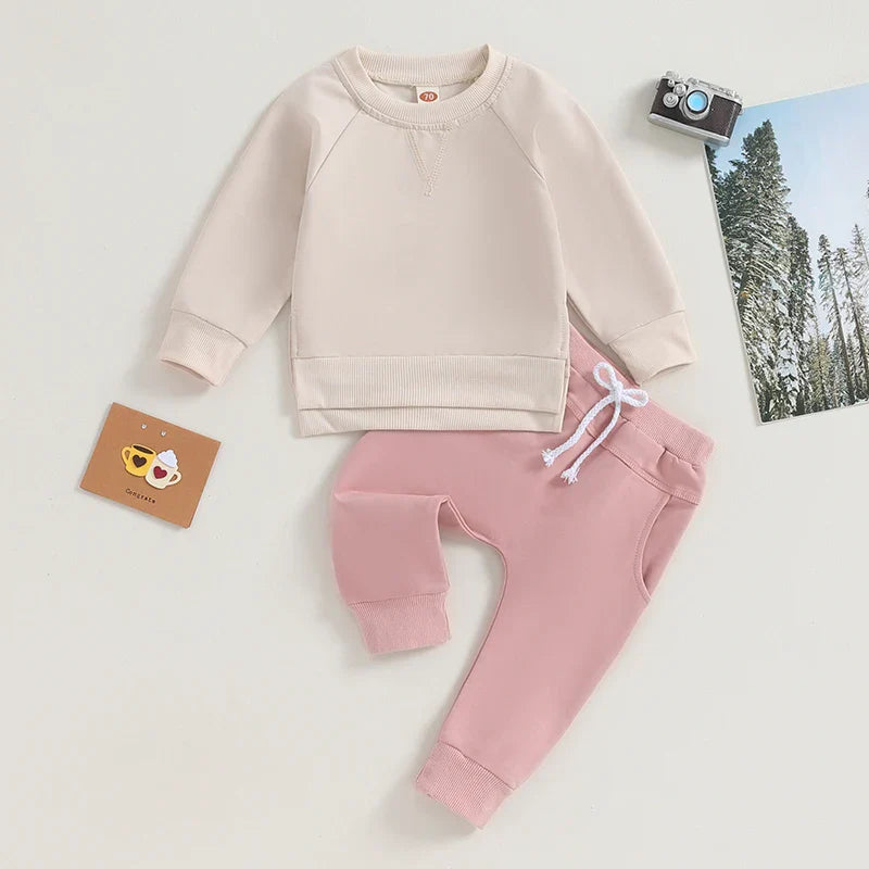 Baby Toddler Boy Girl 2Pcs Outfit Long Sleeve Crewneck Pullover Top Jogger Pant Set