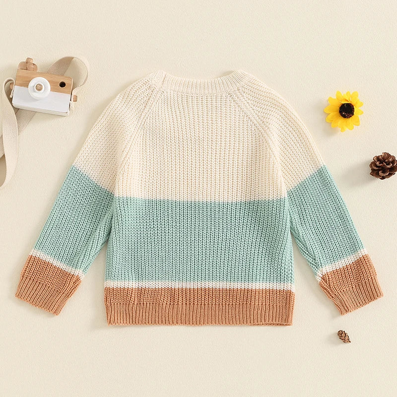 Baby Toddler Boys Girls Sweater Casual Contrast Color Stripes Warm Knitted Long Sleeve Pullover Top