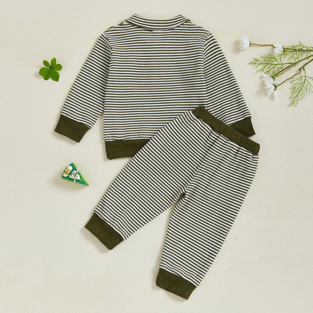 Baby Toddler Boys 2Pcs Long Sleeve Embroidery Duck Top with Striped Pants Infant Clothes Set