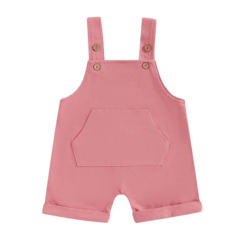 Baby Toddler Boys Girls Overalls Tank Sleeveless Square Neck Front Pocket Suspender Shorts Romper