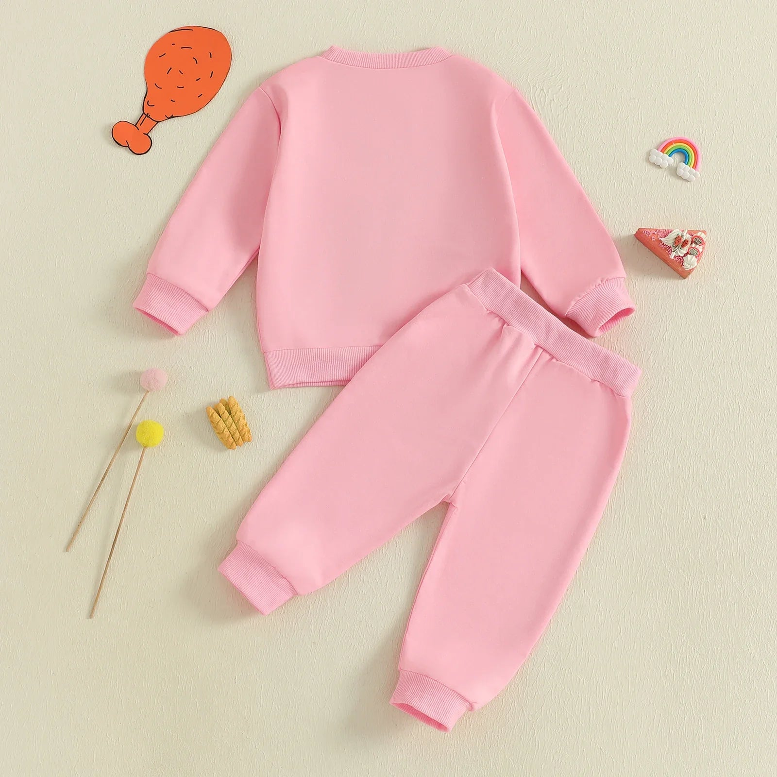 Baby Toddler Girls 2Pcs Thanksgiving Outfit Long Sleeve Turkey Gobble Embroidery Top + Pants Jogger Set Clothes