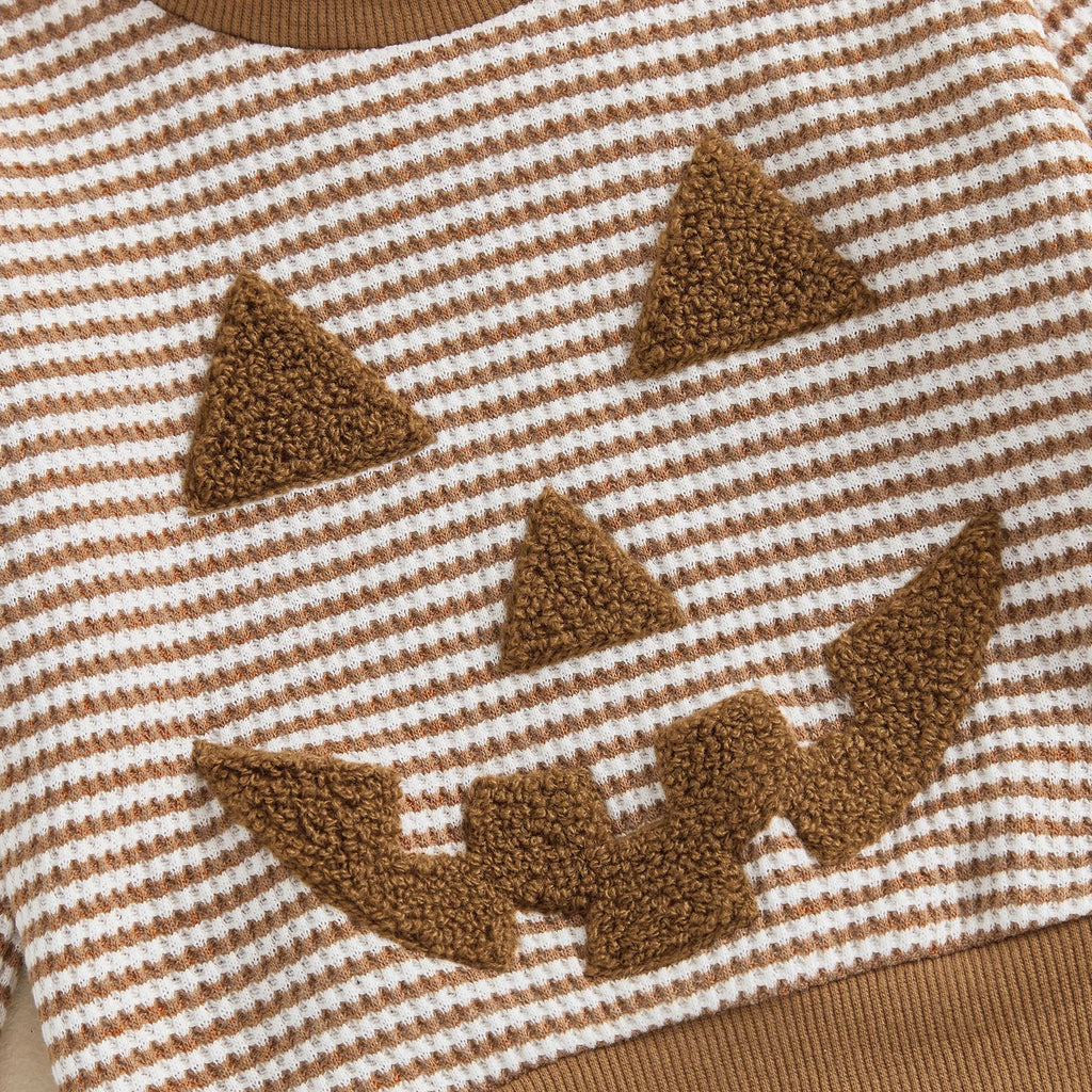 Toddler Boys Halloween 2Pcs Pants Sets Long Sleeve O Neck Pumpkin Embroidery Tops Striped Pants Sets