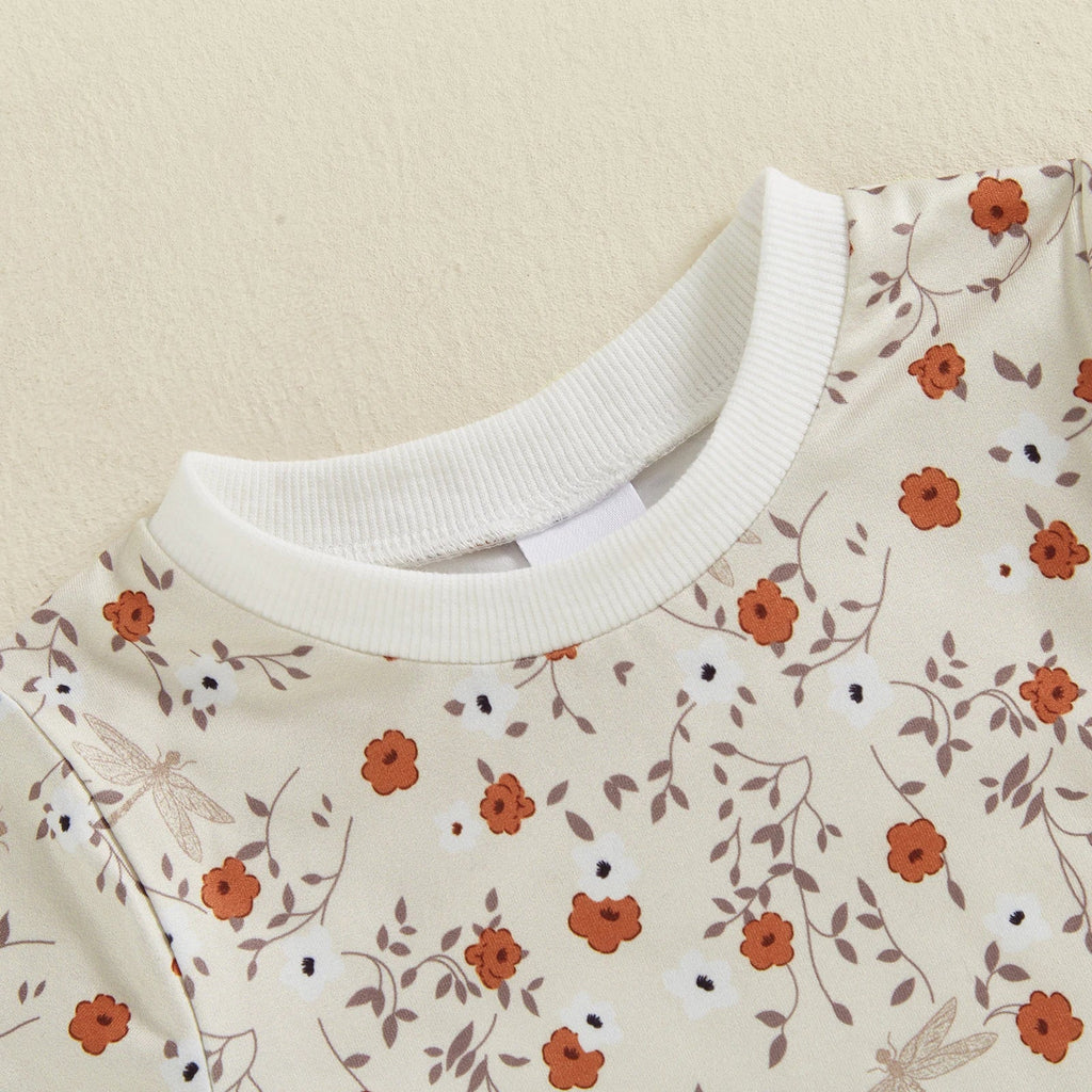 Baby Toddler Girls 2Pcs Set Floral Print Lettuce Trim Short Sleeve T-shirt Top Elastic Waist Shorts Summer Clothes Outfit