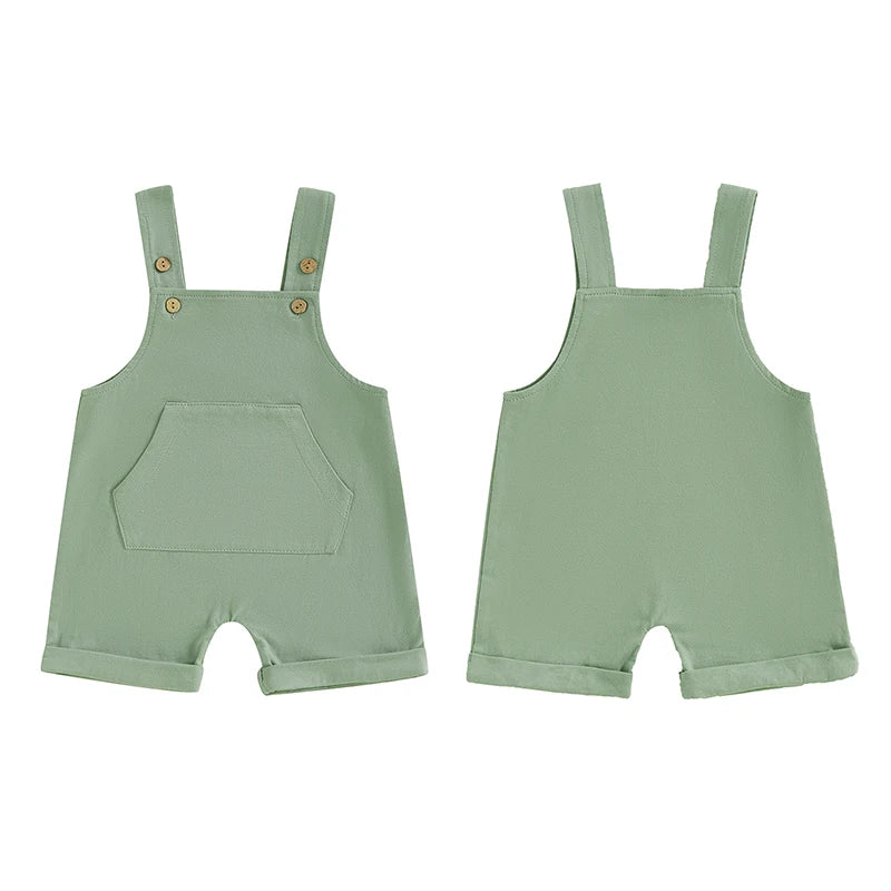 Baby Toddler Boys Girls Overalls Tank Sleeveless Square Neck Front Pocket Suspender Shorts Romper