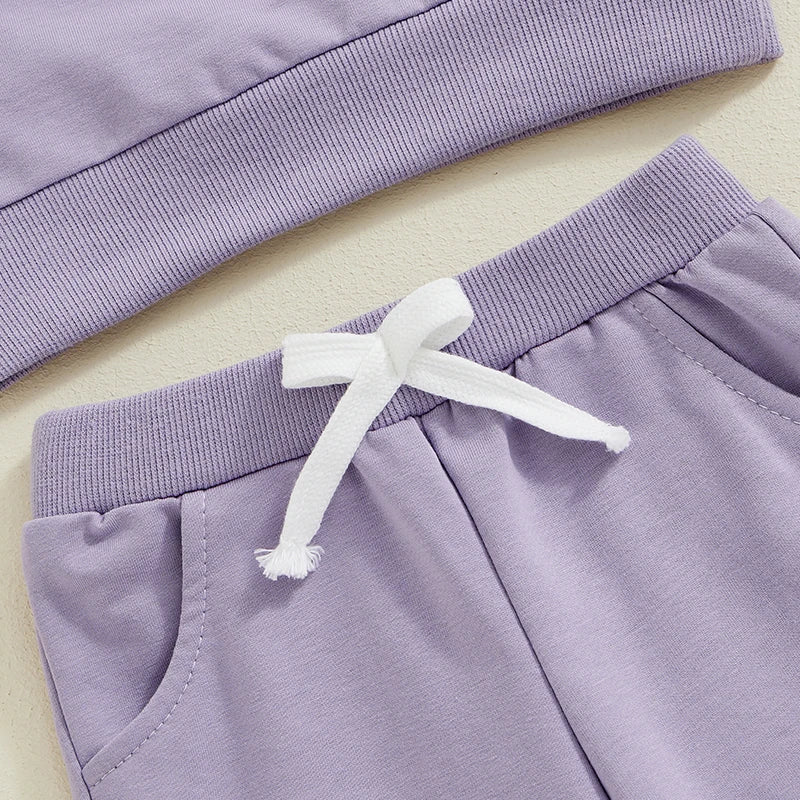 Baby Toddler Girls 2Pcs Auntie's Bestie Outfit Long Sleeve Crew Neck Embroidery Letter Top with Elastic Waist Pants Clothes Jogger Set