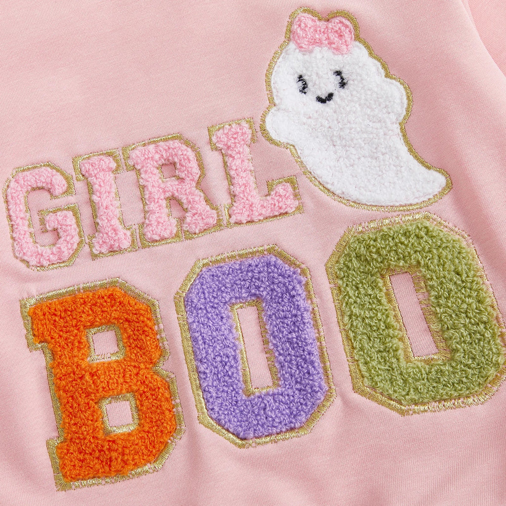 Baby Toddler Girls 2Pcs Girl Boo Halloween Outfit Long Sleeve Letter Ghost Embroidery Tops A-line Tulle Skirt Set
