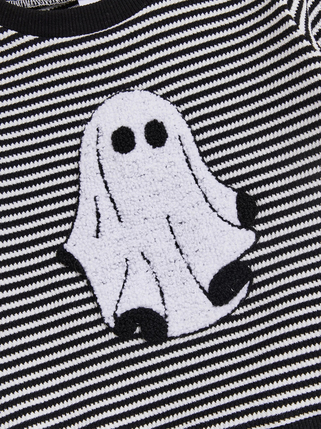 Baby Toddler Boys 2Pcs Halloween Outfit Ghost Embroidery Striped Long Sleeve Top and Elastic Pants Clothes Set