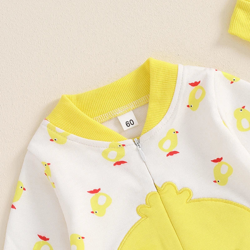 Baby Boys Girls 2Pcs Duck Outfit Long Sleeve Full Length Footed Jumpsuit Romper Duck Hat Set