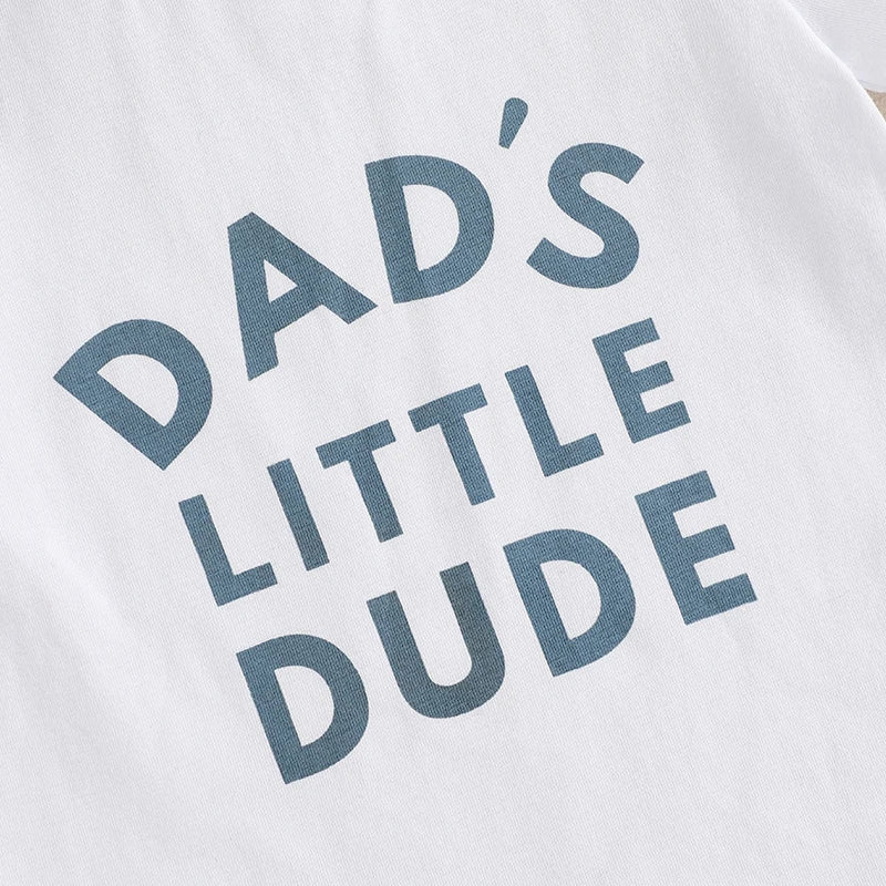 Baby Toddler Boys 2Pcs Dad's Little Dude Summer Outfit Letter Print Short Sleeve T-Shirt Top and Elastic Checkered Print Shorts Set