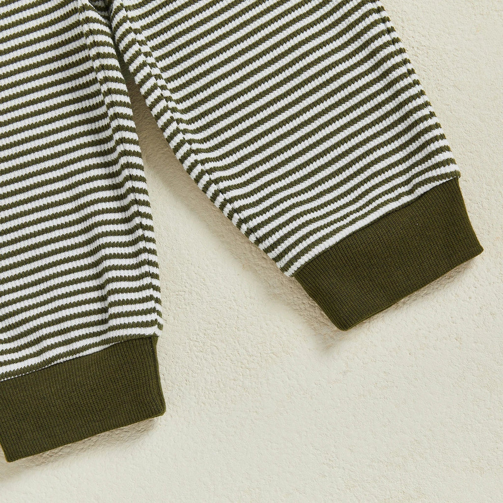 Baby Toddler Boys 2Pcs Long Sleeve Embroidery Duck Top with Striped Pants Infant Clothes Set