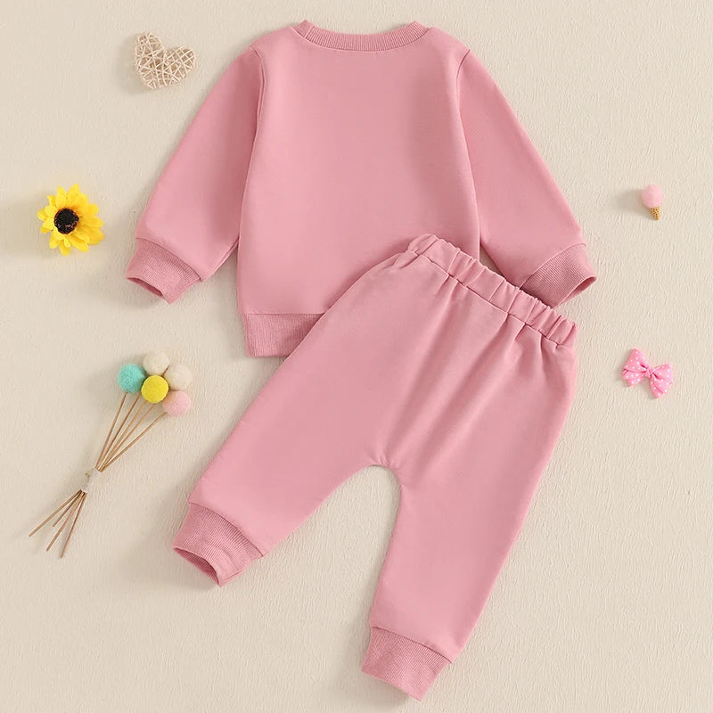 Baby Toddler Girls 2Pcs Daddy's Bestie Outfit Letter Print Long Sleeve Crewneck Top with Solid Pants Jogger Set