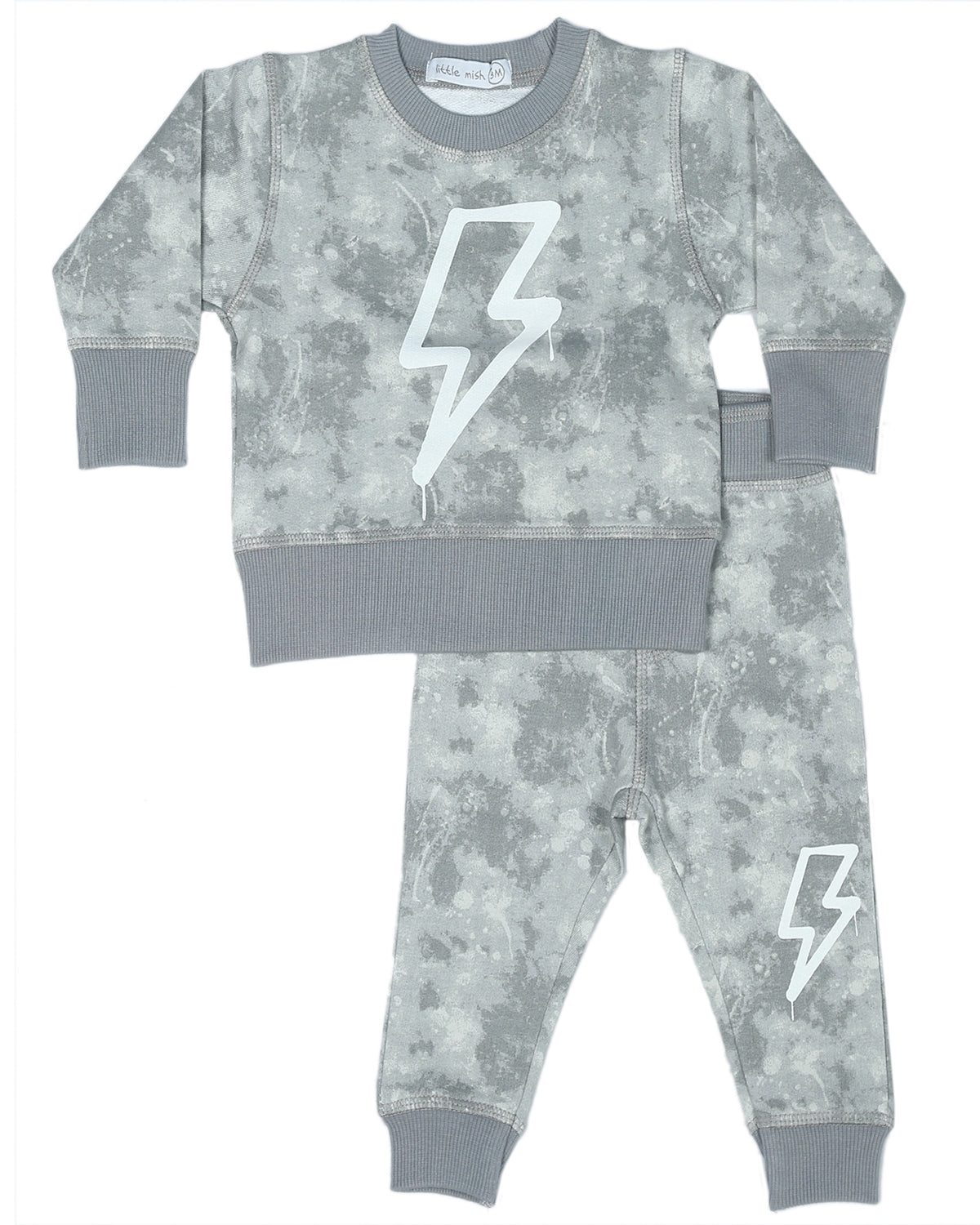 Baby Tie Dye Sweat Set - Grey Burn Out Bolt