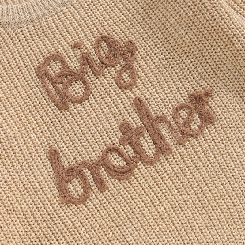 Toddler Kids Boys Sweaters Cotton Long Sleeve Letter Embroidery Big Brother Pullover Loose Knitwear Top
