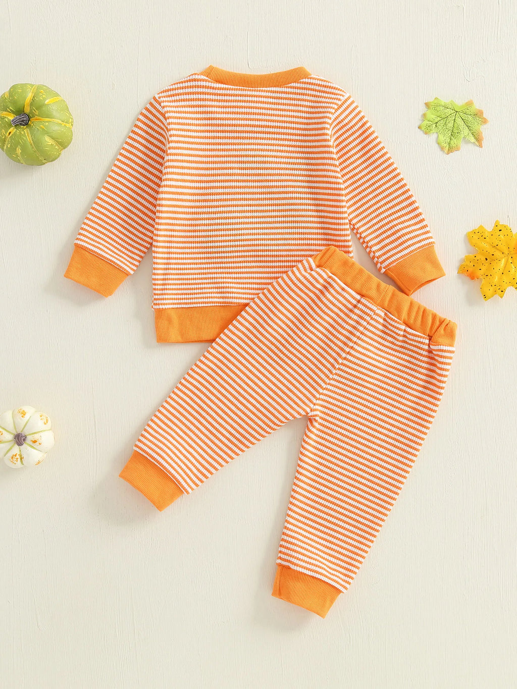 Baby Toddler Boy Girl 2Pcs Halloween Outfit Pumpkin Embroidery Boo Ghost Striped Long Sleeve Top and Elastic Jogger Pants Set
