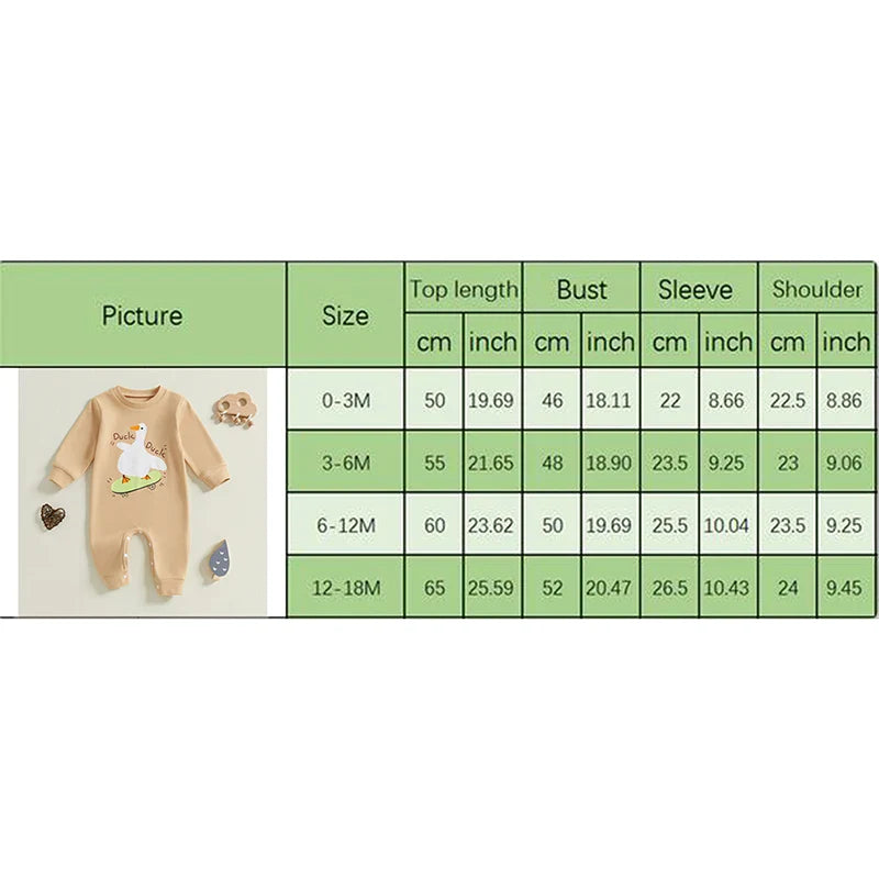 Baby Girl Boy Romper Duck Duck Letter Skateboarding Goose Print Long Sleeve Jumpsuit