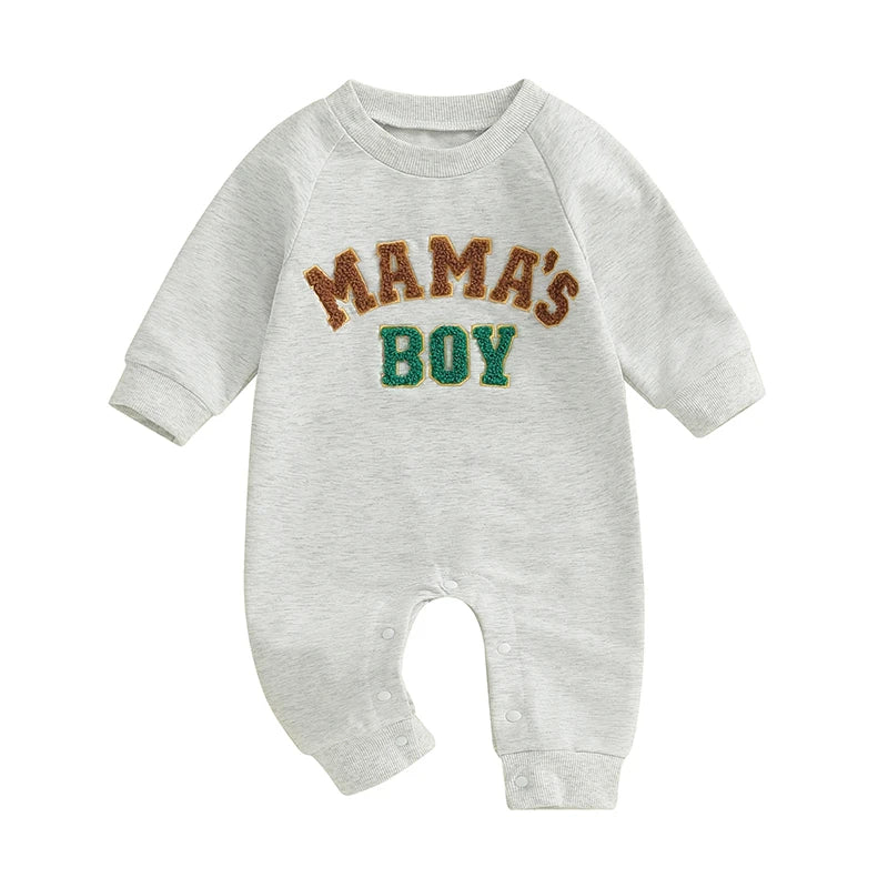 Baby Boys Mama's Boy / Little Dude Fall Romper Letter Embroidery Long Sleeve Crew Neck Full Length Jumpsuit
