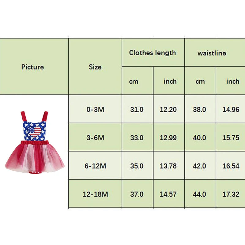 Baby Girls Romper Dress Sleeveless Tank Stars USA Flag Heart Tulle Patchwork Party Bodysuit Tutu Summer 4th of July Clothing