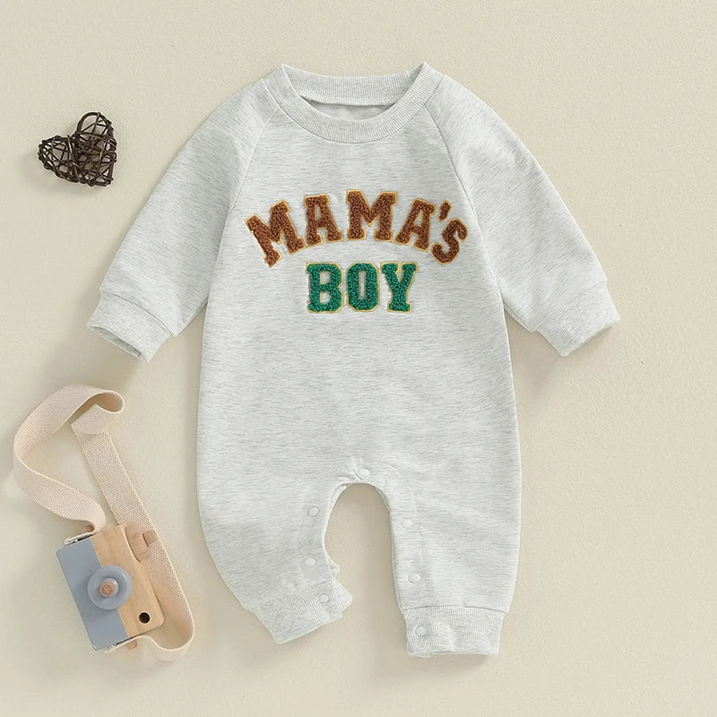 Baby Boys Mama's Boy / Little Dude Fall Romper Letter Embroidery Long Sleeve Crew Neck Full Length Jumpsuit