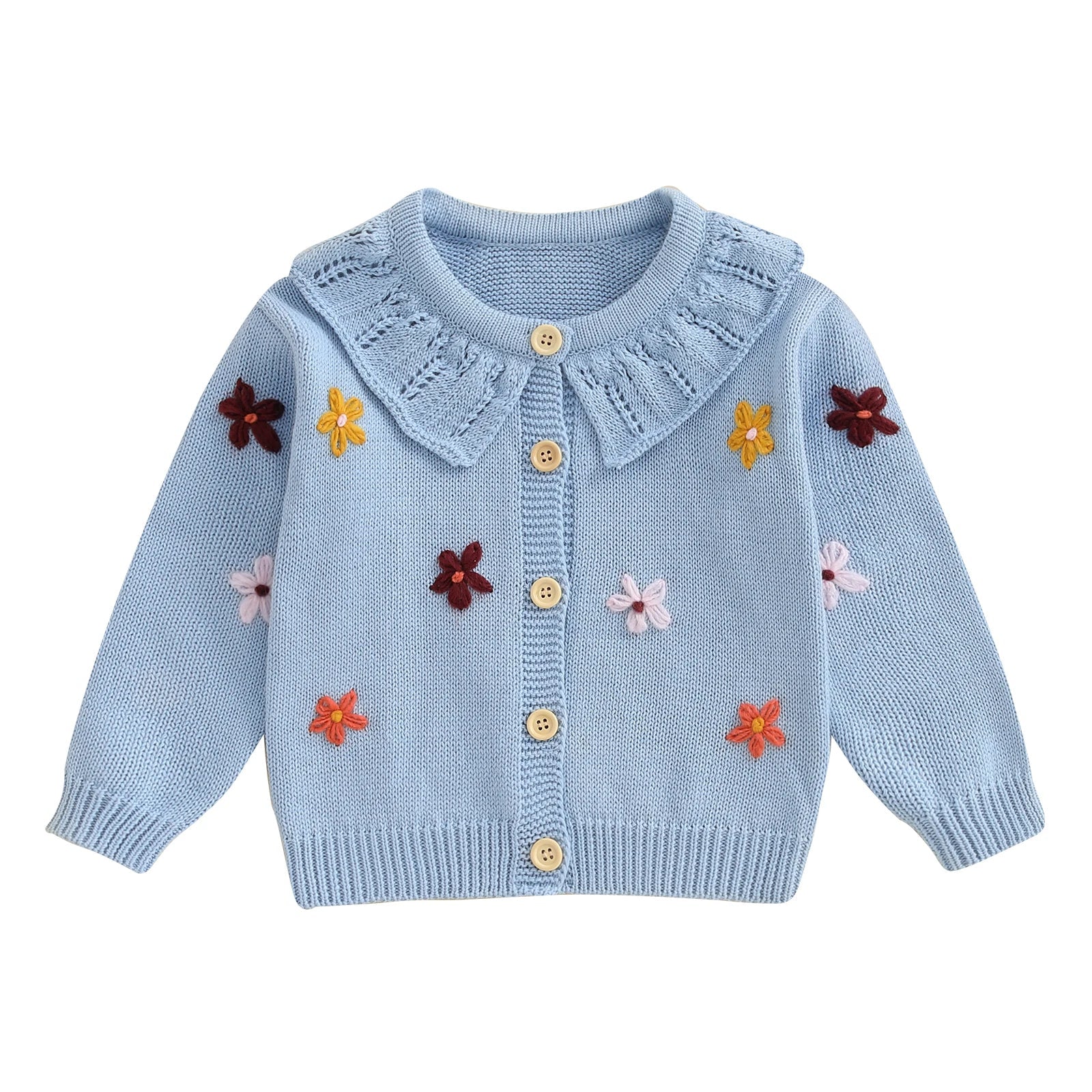 Baby Toddler Girls Cardigan Sweater 3D Flower Design Button Down Long Sleeve Knitted Top
