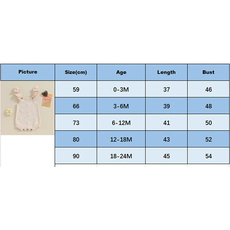Baby Toddler Girls Knitted Romper Spring Summer Ruffles Floral Embroidery Flowers Jumpsuits Playsuits Clothes