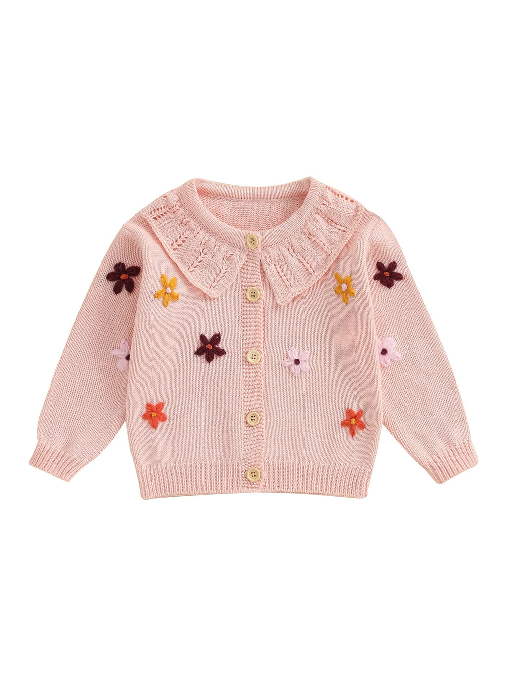 Baby Toddler Girls Cardigan Sweater 3D Flower Design Button Down Long Sleeve Knitted Top