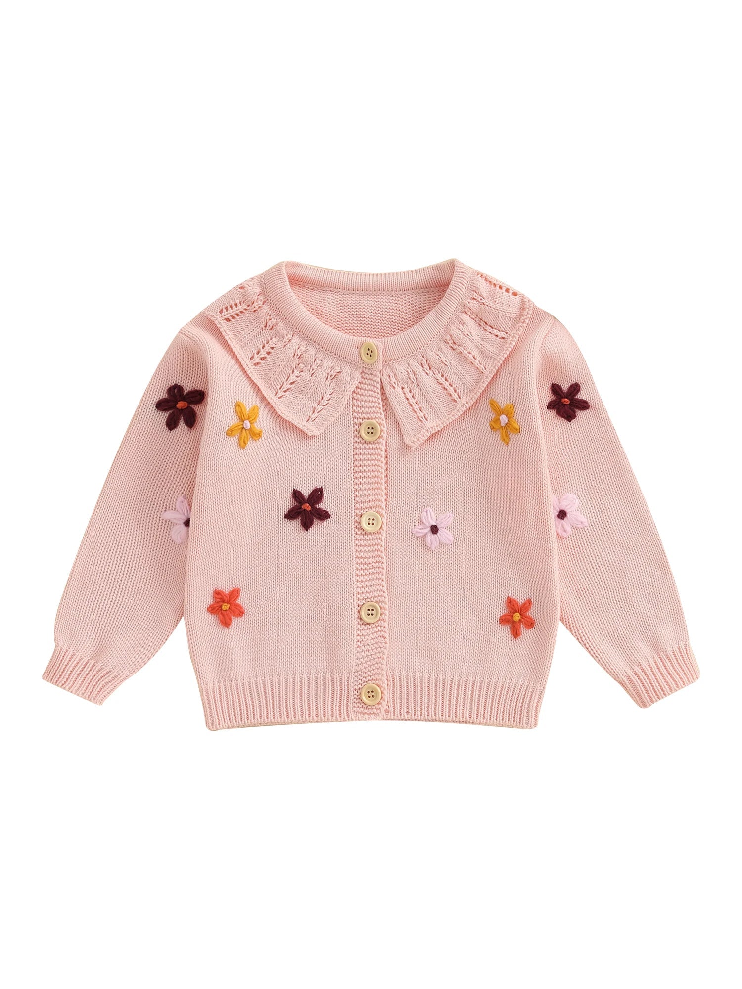 Baby Toddler Girls Cardigan Sweater 3D Flower Design Button Down Long Sleeve Knitted Top