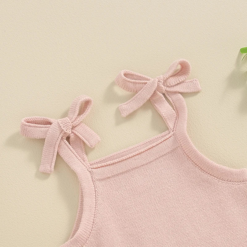 Baby Girl 2Pcs Outfits Knit Solid Color Sleeveless Cami Tank Top Tie with Elastic Waist Shorts Outfit Set