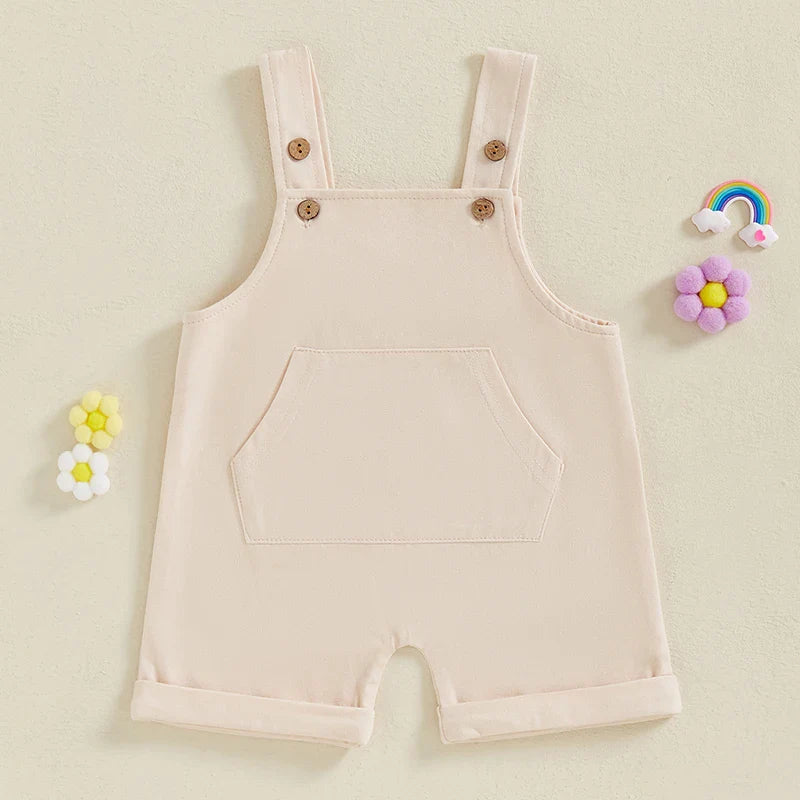 Baby Toddler Boys Girls Overalls Tank Sleeveless Square Neck Front Pocket Suspender Shorts Romper
