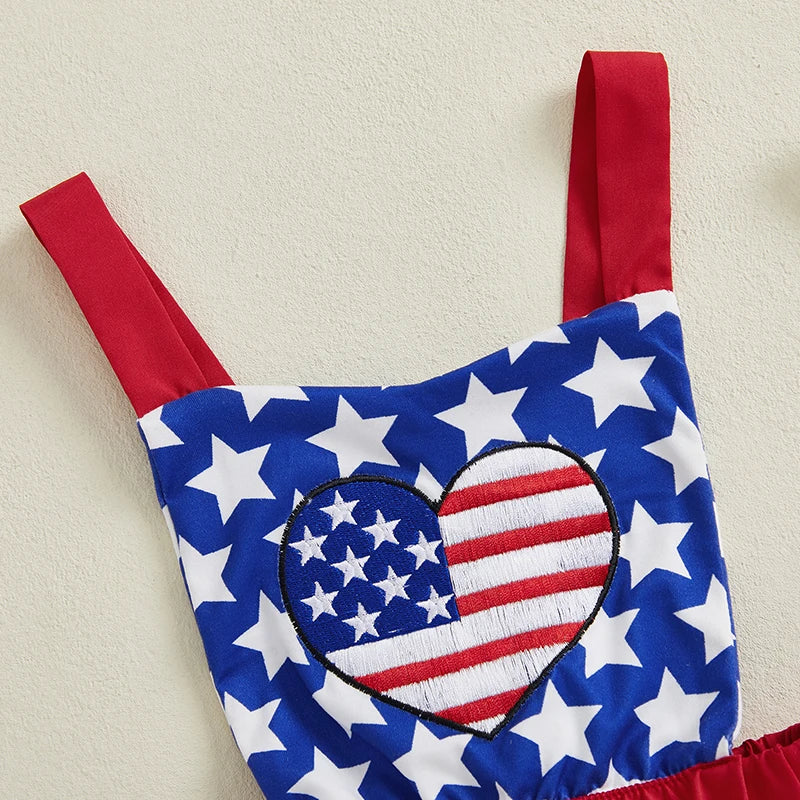 Baby Girls Romper Dress Sleeveless Tank Stars USA Flag Heart Tulle Patchwork Party Bodysuit Tutu Summer 4th of July Clothing