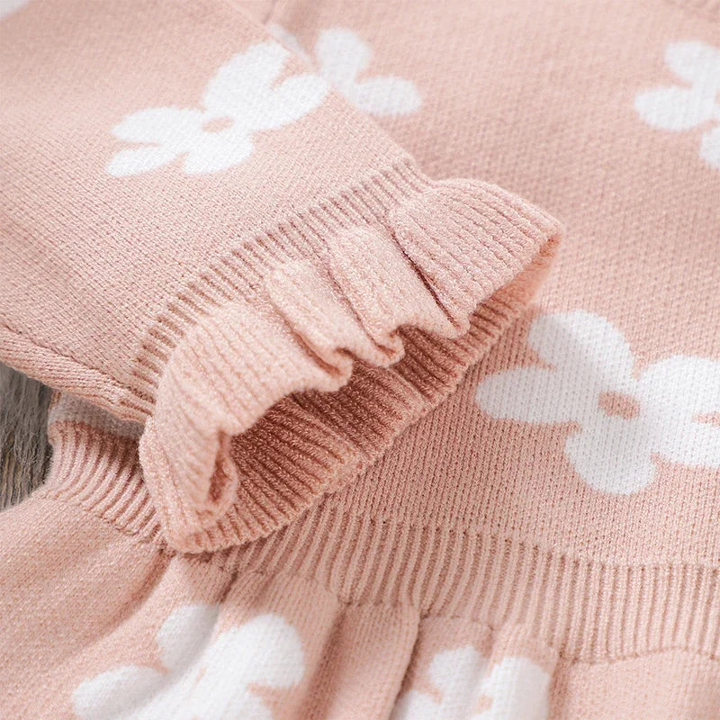 Baby Toddler Girl Long Sleeve Flower Floral Print Ruffle Sweater A-Line Dress
