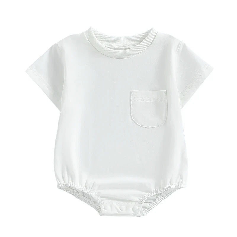 Baby Toddler Girls Boys Basics Bodysuit Short Sleeve Crew Neck Front Pocket Solid Summer Jumpsuit