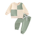 Baby Toddler Boys 2Pcs Fall Outfit Long Sleeve Contrast Color Crewneck Top + Solid Pants Set