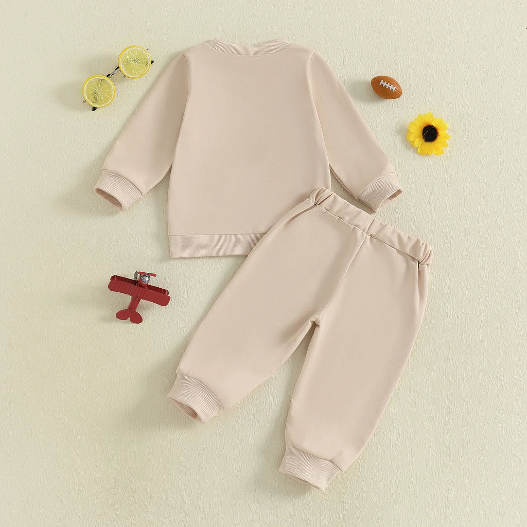 Baby Toddler Boys 2Pcs Autumn Long Sleeve Football Embroidery Top Drawstring Jogger Pants Set
