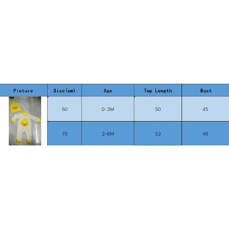 Baby Boys Girls 2Pcs Duck Outfit Long Sleeve Full Length Footed Jumpsuit Romper Duck Hat Set