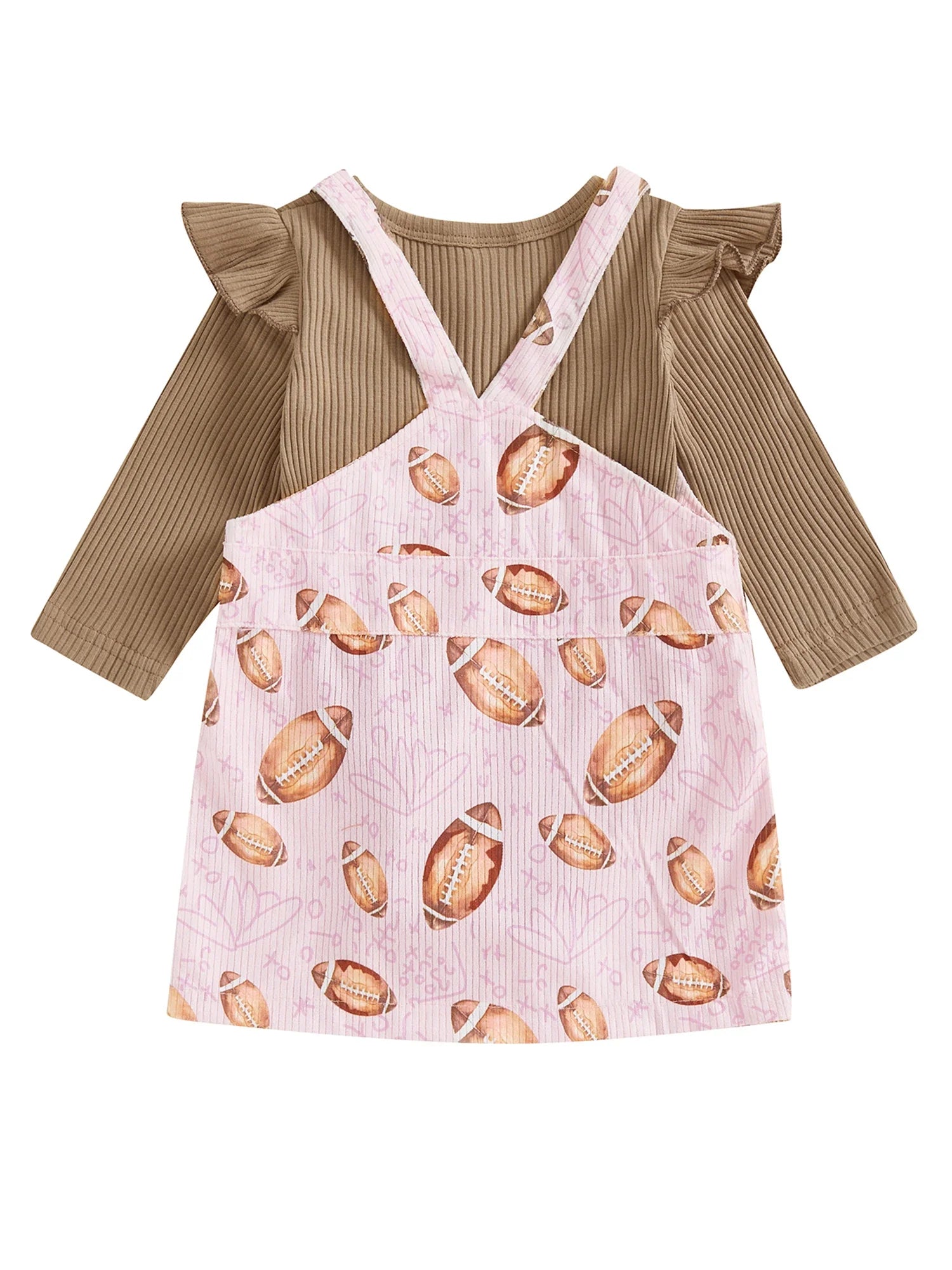 Baby Toddler Girls 2Pcs Fall Outfit Long Sleeve Romper + Football Print Overall Dress Set Clothes
